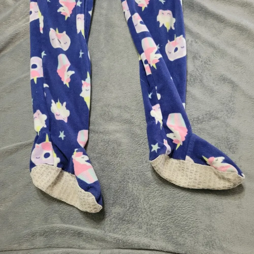 Carters Footed Pajamas Girl Size 5 Blue Unicorn Dessert‎ Cupcake Doughnut PJ